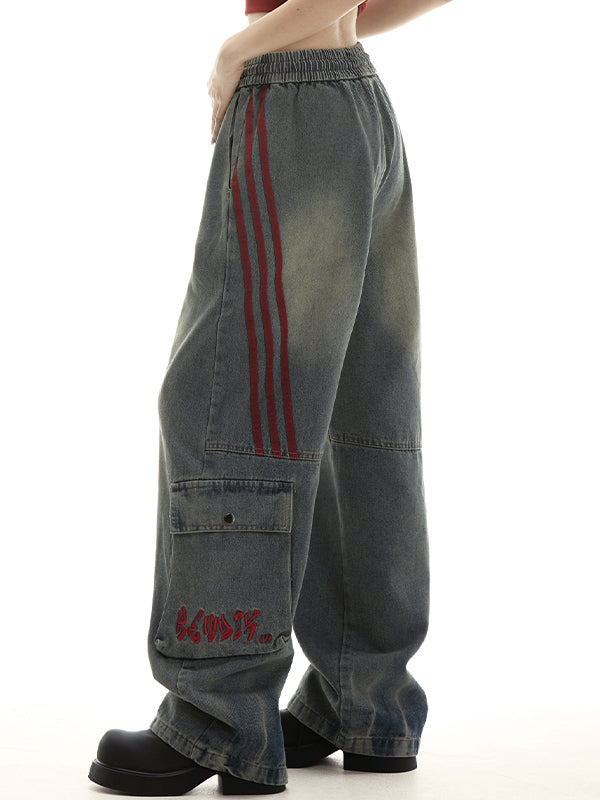 Loose patchwork stripes Cargo Jeans