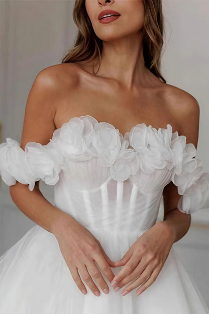 Elegant Off Shoulder Flower Boned Tulle Reception Dress