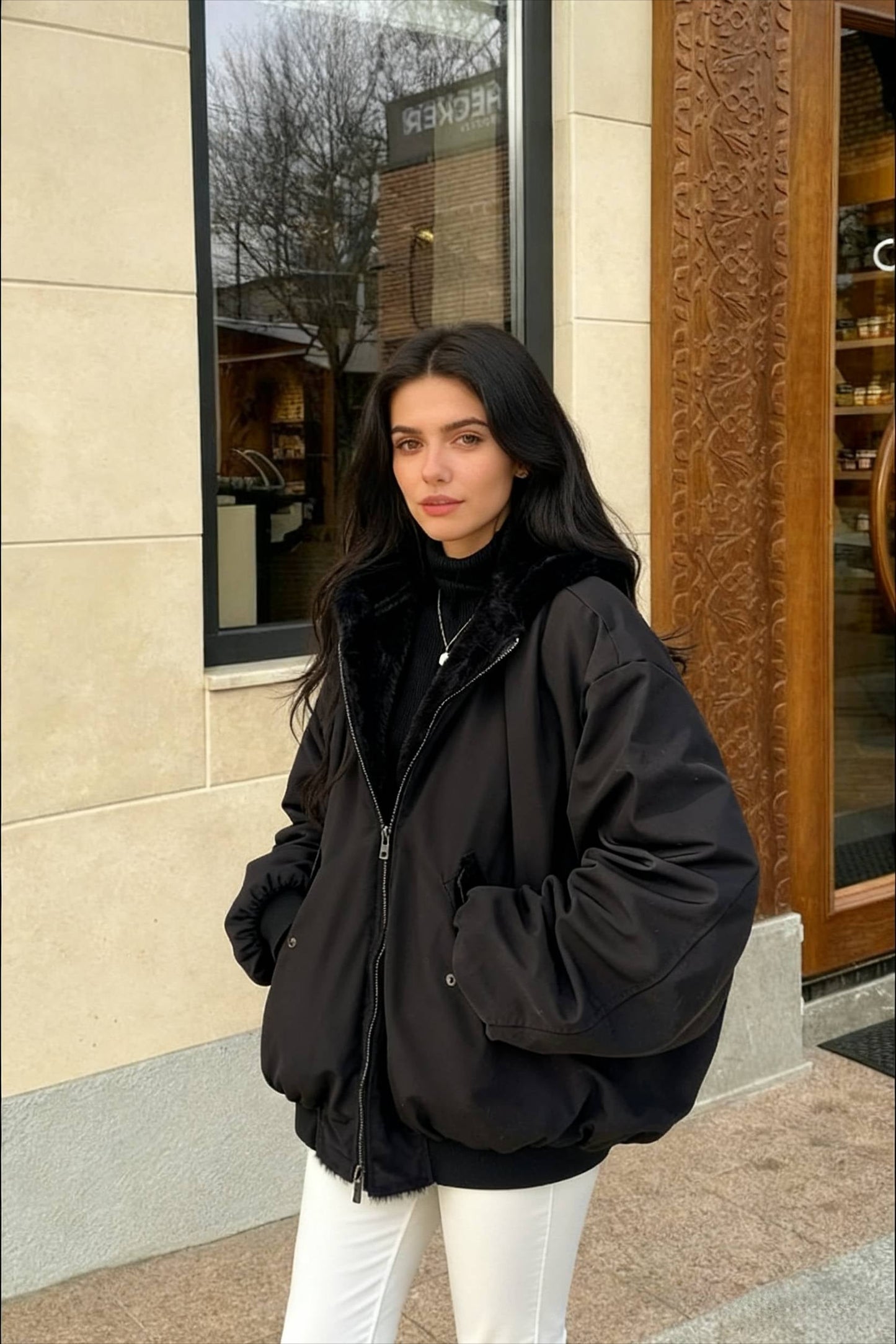 Reversible Oversize Fleece Hooded Jacket