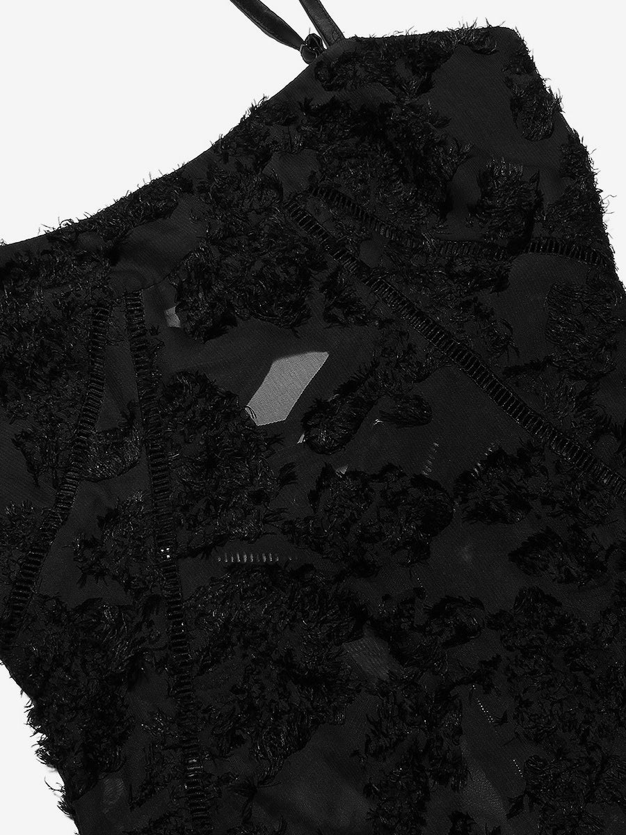 Trumpet Dress Spaghetti Straps Lace-up Floral Embroidery Prom Maxi Dresses