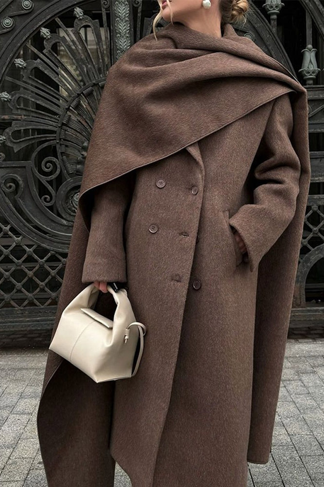 Scarf Collar Extra-Long Woolen Overcoat