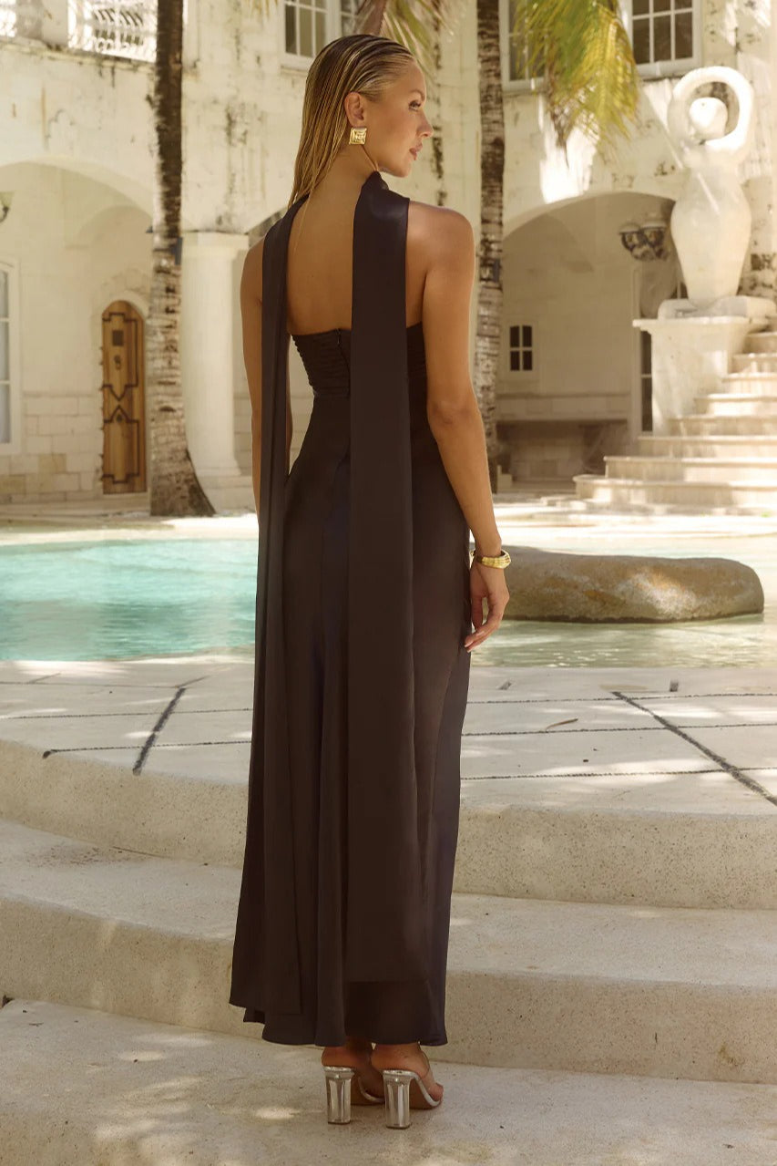 Satin Tie Front Strapless Elegant Prom Dress