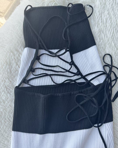 Striped Sexy Backpack Hip Jumpsuit Bodycon Dress（Flash Sale）