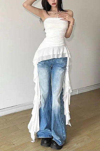 Off Shoulder Tassel Wrap Crop Top