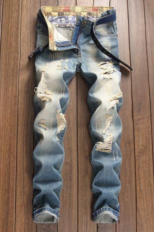 Retro Washed Distressed Denim Pants