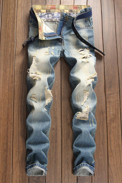 Retro Washed Distressed Denim Pants