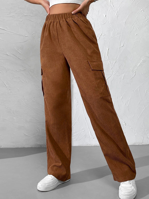 Corduroy Elastic Waist Cargo Wide Leg Pants