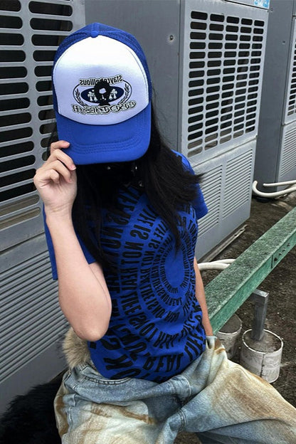 Slim Niche Blue Regular Shoulder T-shirt
