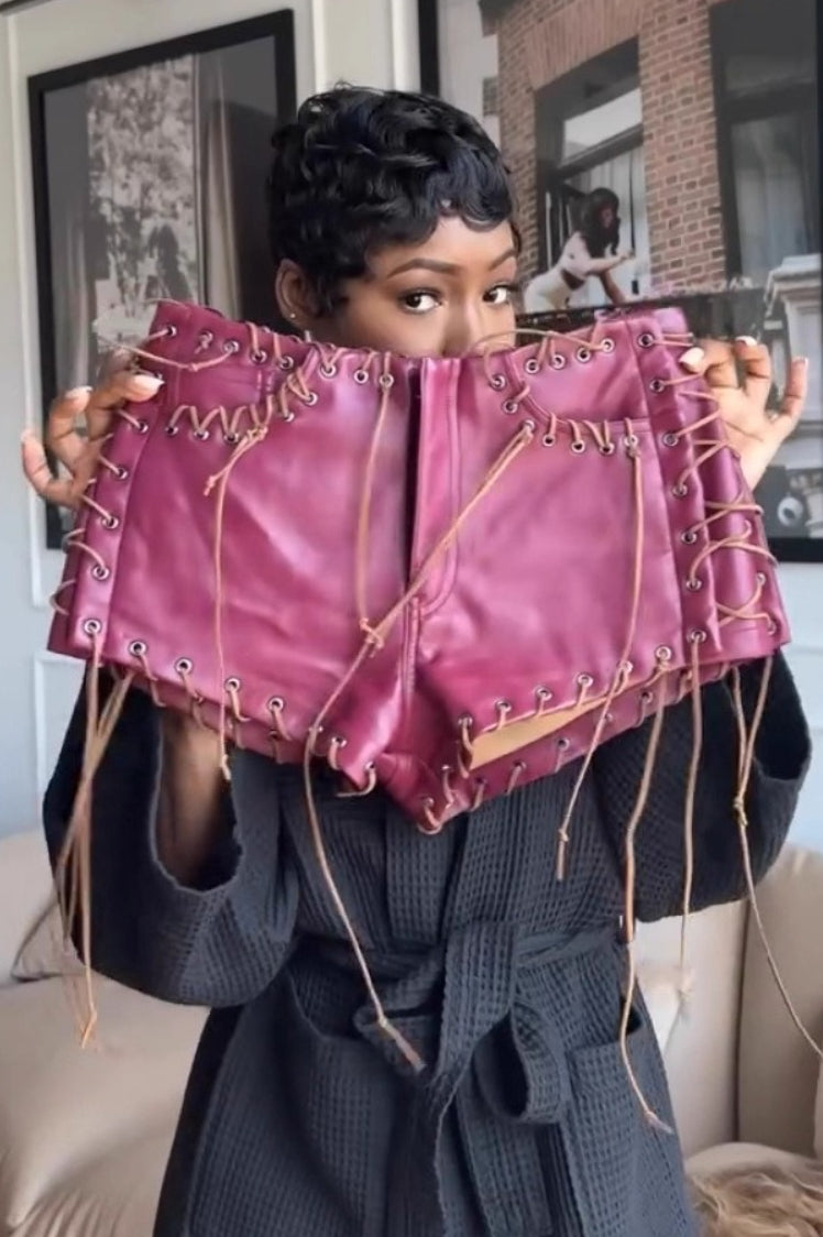 Punk Lace - up PU Leather Mini Shorts