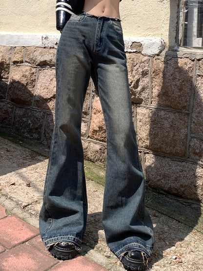 Low rise raw edge loose floor mopping Flare Jeans