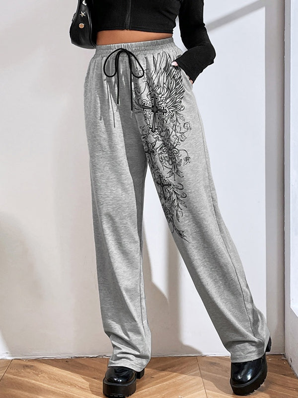 Cross Print Drawstring Sweatpants