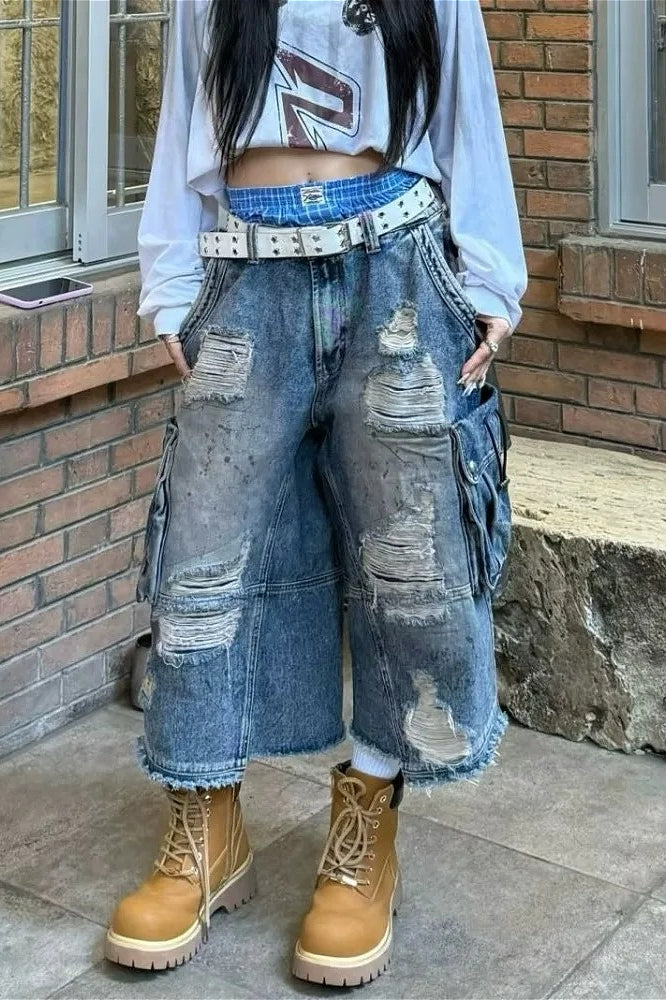 Y2K Baggy Machete Denim Shorts