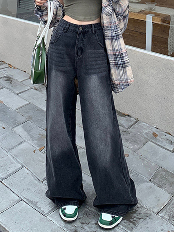 Black and grey velvet vintage wide leg jeans