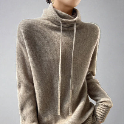 Suéter de cuello alto de cachemira con cordón para mujer | Ideal para otoño/invierno
