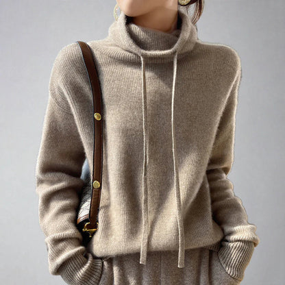 Suéter de cuello alto de cachemira con cordón para mujer | Ideal para otoño/invierno