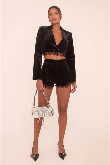 Lace Trim Crop Top High-Waisted Shorts Two Pieces Set