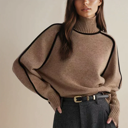 Jersey de cuello alto de punto extragrande para mujer con línea negra | Ideal para otoño/invierno