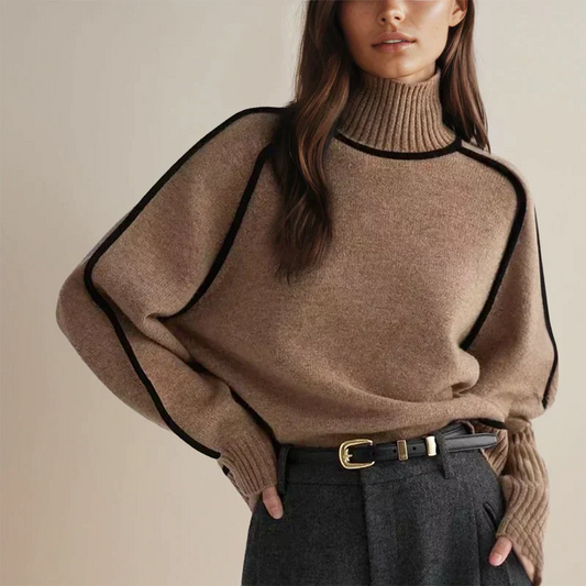 Jersey de cuello alto de punto extragrande para mujer con línea negra | Ideal para otoño/invierno