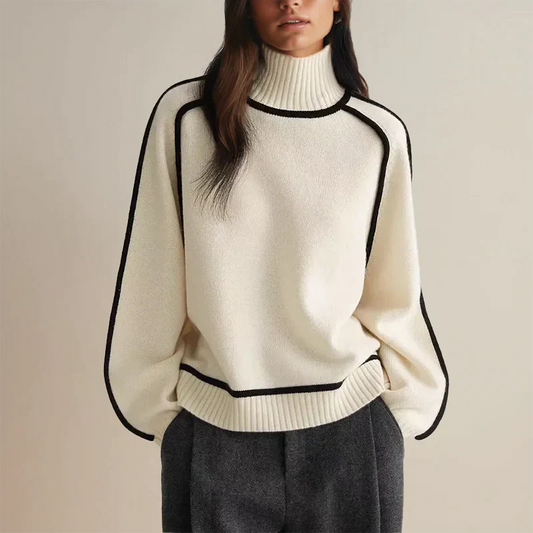 Jersey de cuello alto de punto extragrande para mujer con línea negra | Ideal para otoño/invierno