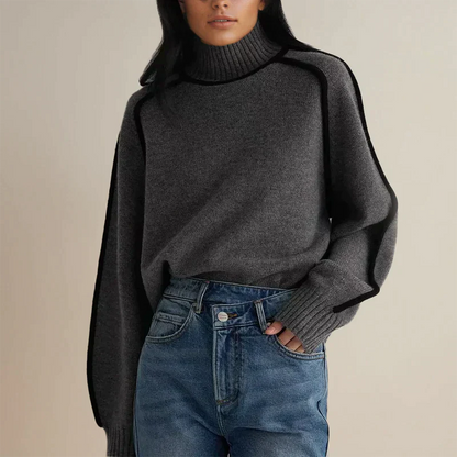 Jersey de cuello alto de punto extragrande para mujer con línea negra | Ideal para otoño/invierno