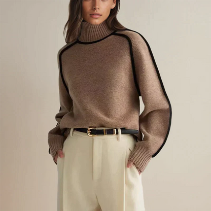 Jersey de cuello alto de punto extragrande para mujer con línea negra | Ideal para otoño/invierno