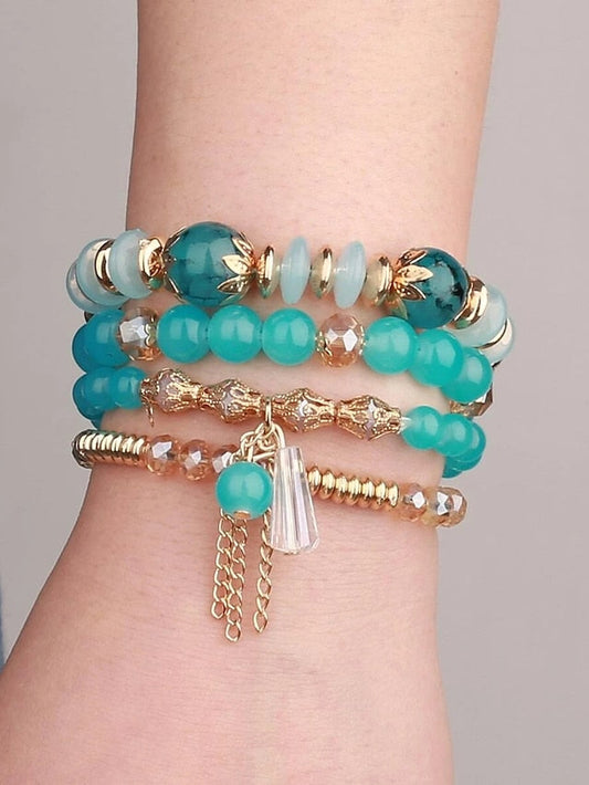 4pcs Bracelet Loom Bracelet Layered Vintage Theme Weave Personalized Holiday Polyamide Bracelet Jewelry Blue For Daily Birthday Beach Festival for Women