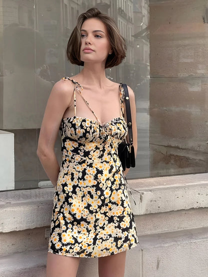 Daisy Printed Graceful Floral Short Dress