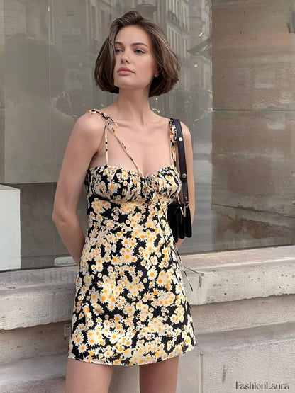 Daisy Printed Graceful Floral Short Dress
