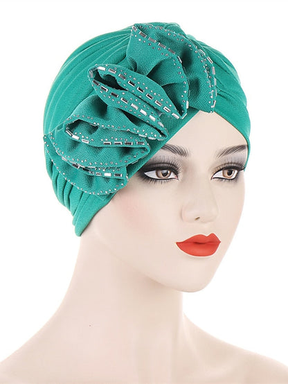 Lastest Flower Turban Bonnet for Women Muslim Hijab Headscarf Cap Wedding Party Headwear Turbante African Headtie for Women