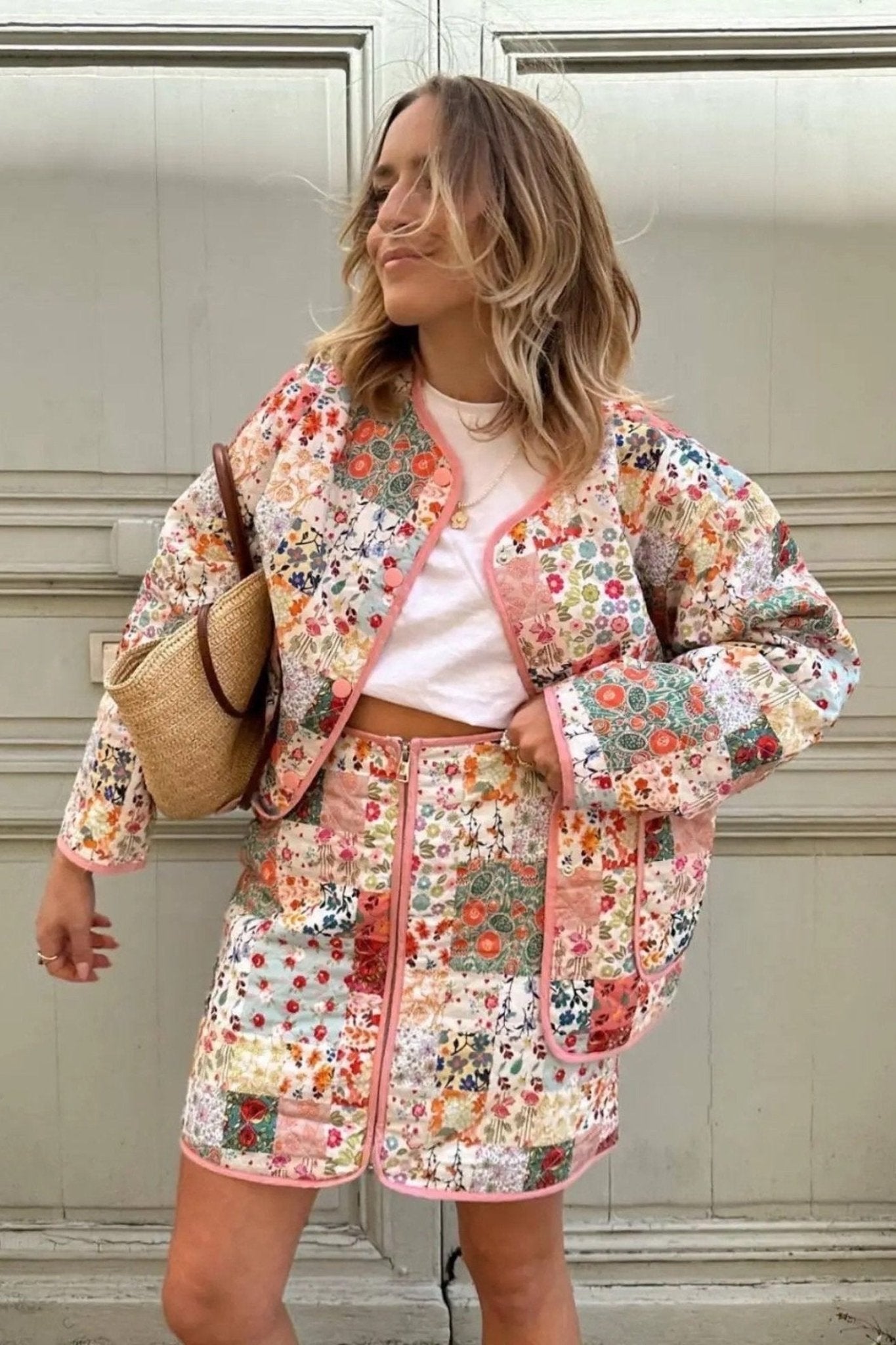 Conjunto de chaqueta acolchada con estampado Dana