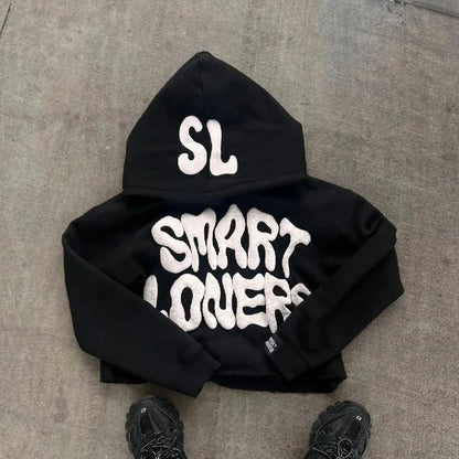 Dark Alphabet Graphic Pullover Hoodie