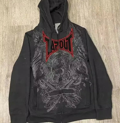 Dark Alphabet Graphic Pullover Hoodie