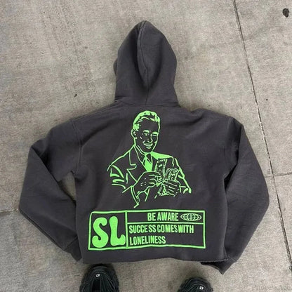 Dark Alphabet Graphic Pullover Hoodie