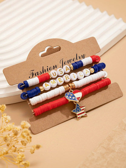 American Patriot Multi-Layered Bracelet with Personalized Letter Beads