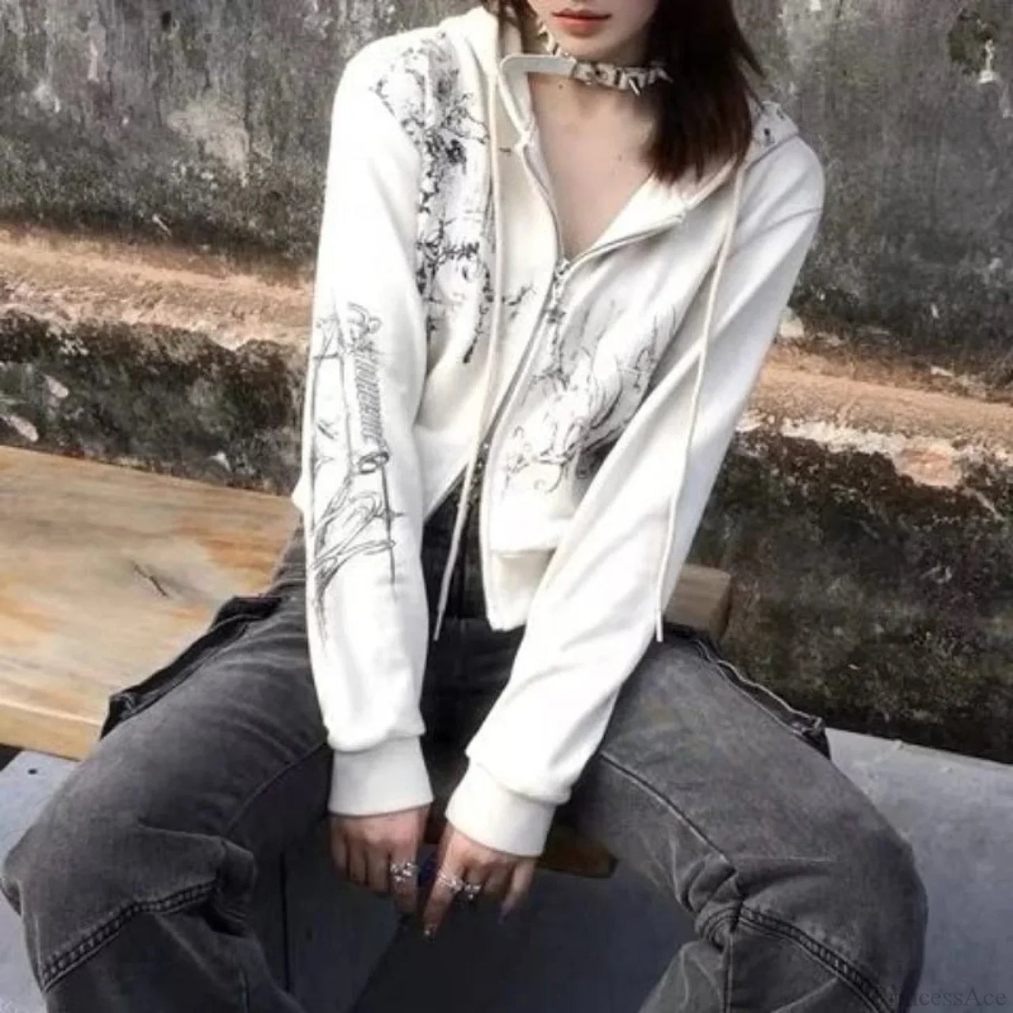 Dark Cropped Twin Zip Hoodie