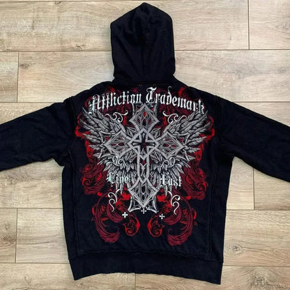 Dark Eyes Print Athletic Hoodie