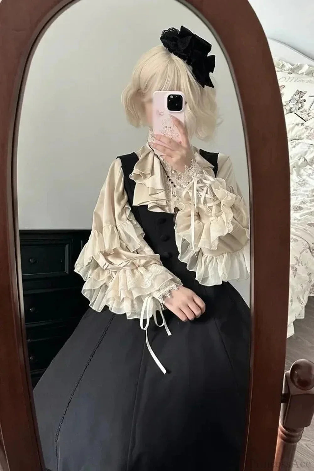 Dark Frill Batwing Sleeve Top