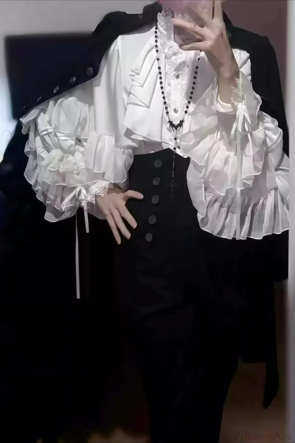 Dark Frill Batwing Sleeve Top