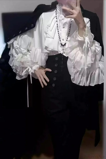Dark Frill Batwing Sleeve Top
