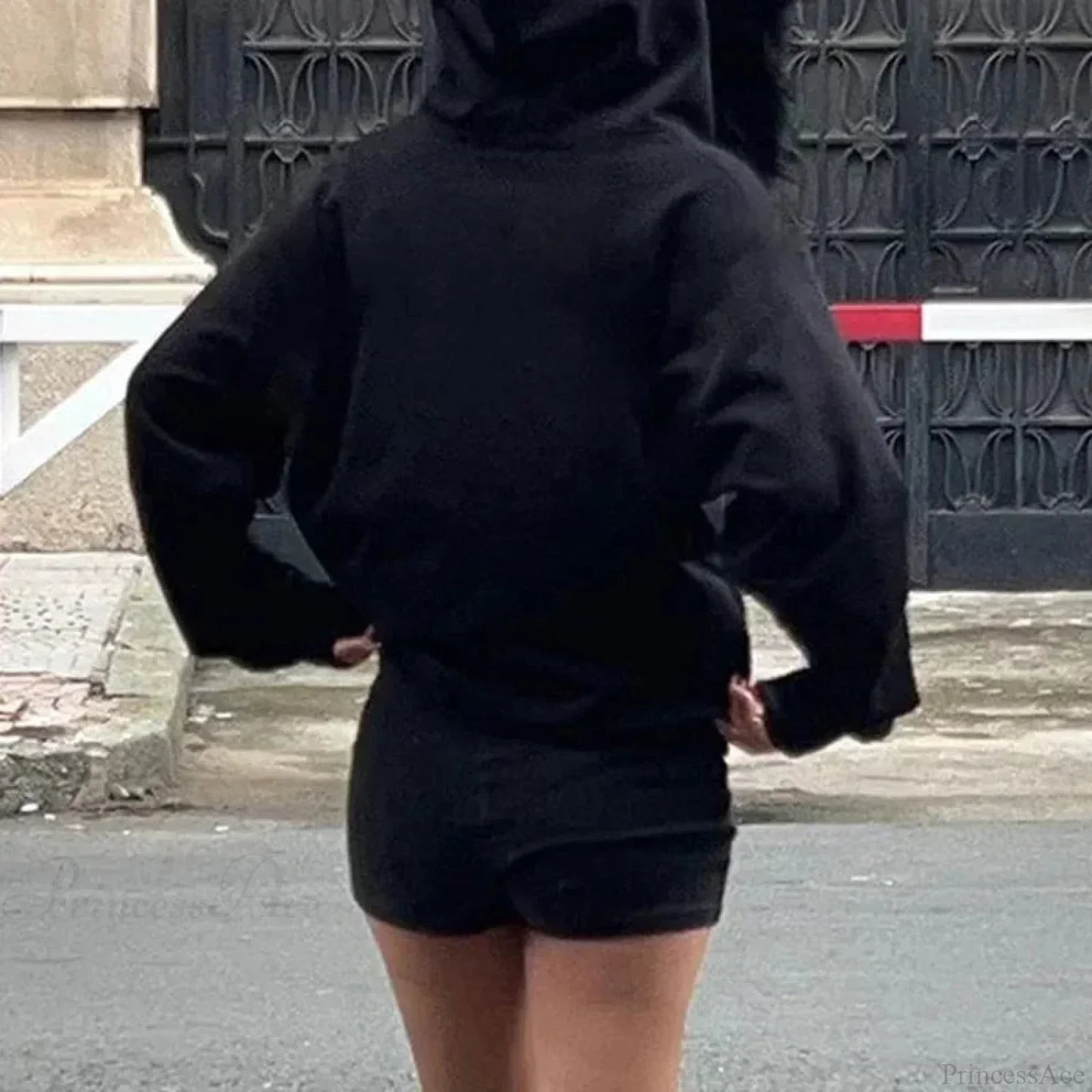 Dark Furry Collar Zip Hoodie