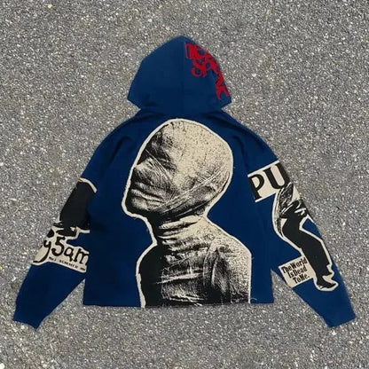 Dark Mummy Print Oversized Hoodie