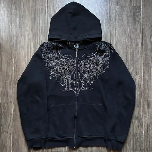 Dark Oversized Design Zip Hoodie