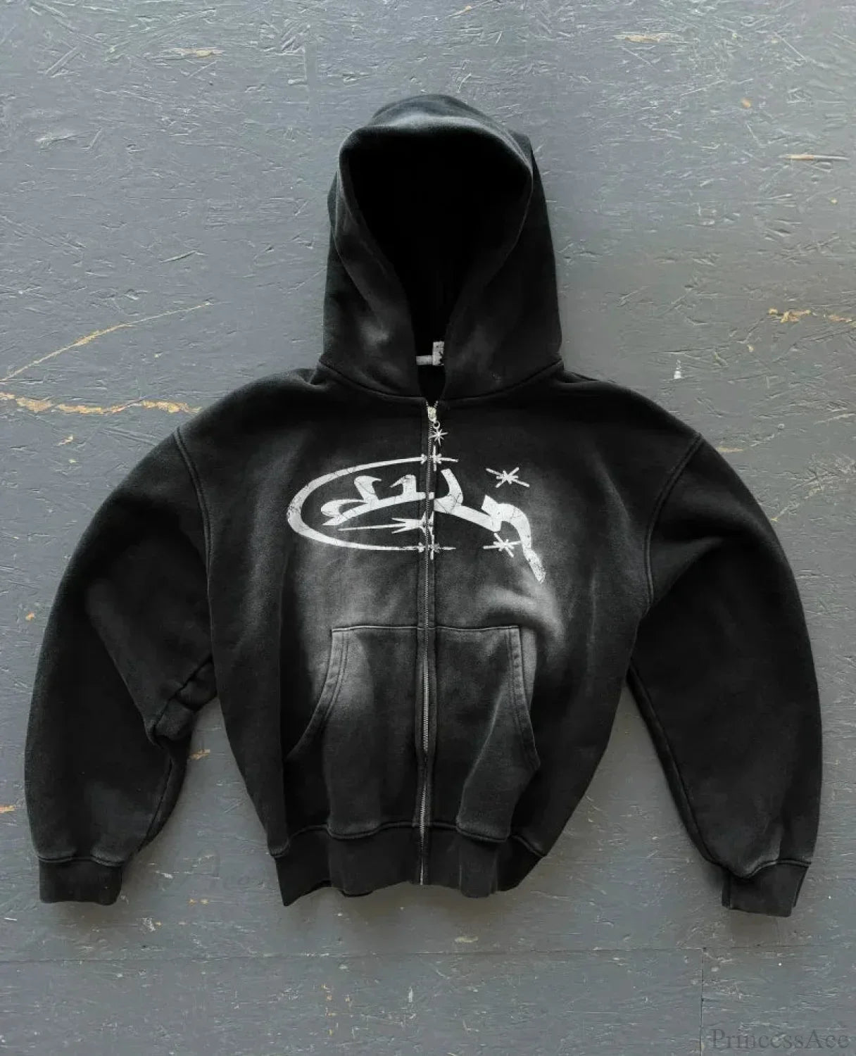 Dark Oversized Design Zip Hoodie