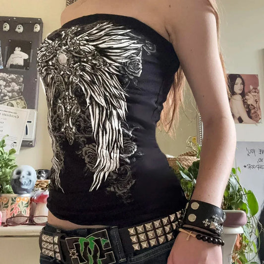 Dark Print Strapless Ebony Crop Top