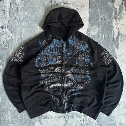 Dark Skull Oversized Zipper Hoodie