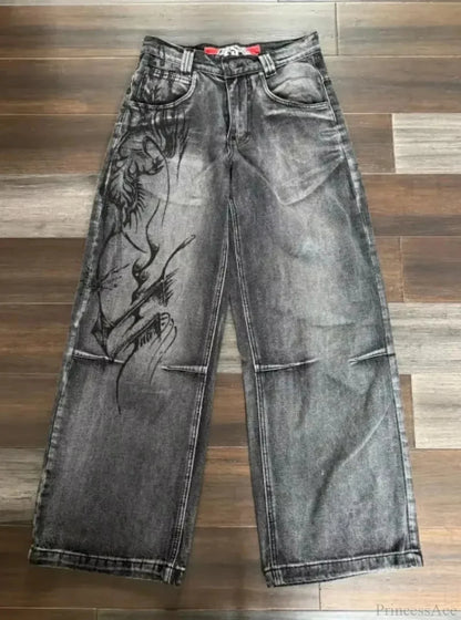 Dark Skull Print Tall Waist Pant
