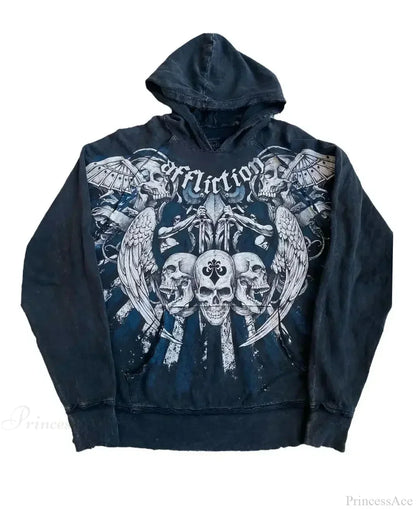 Dark Skull Print Zip Hoodie