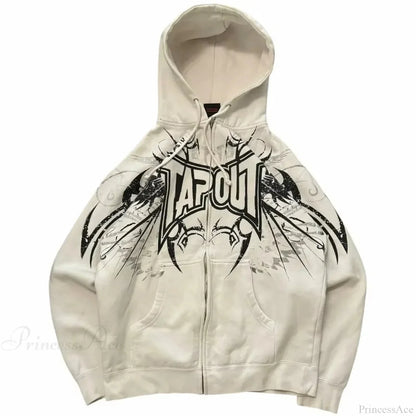 Dark Vintage Letter Zip Hoodie
