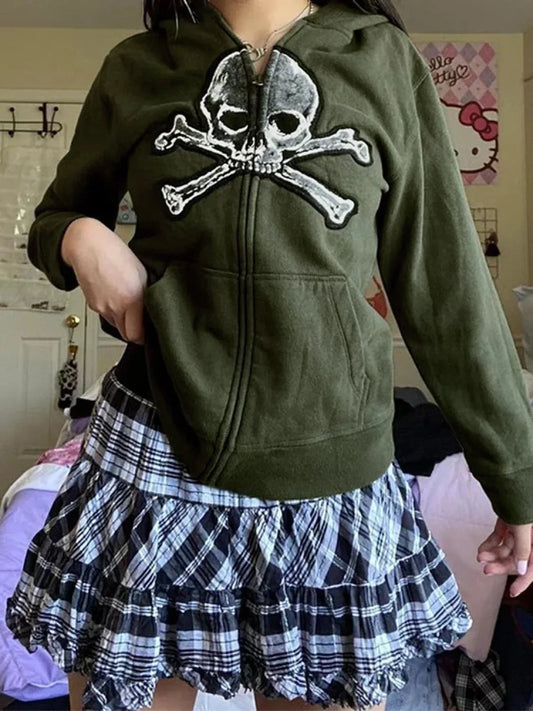 Dark Vintage Skull Zip Hoodie
