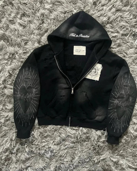 Dark Zipper Joined Vintage Hoodie